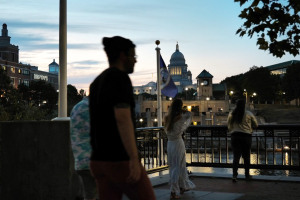 people walking around downtown Providence